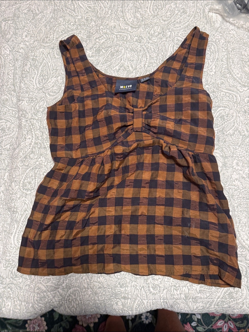 Maeve Black and Brown Gingham Tie-Front Tank